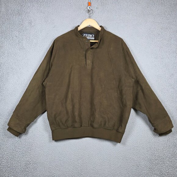 Zero Restriction Sweater Mens Medium Brown 1/4 button Golf Outerwear Suede VTG - Picture 1 of 12